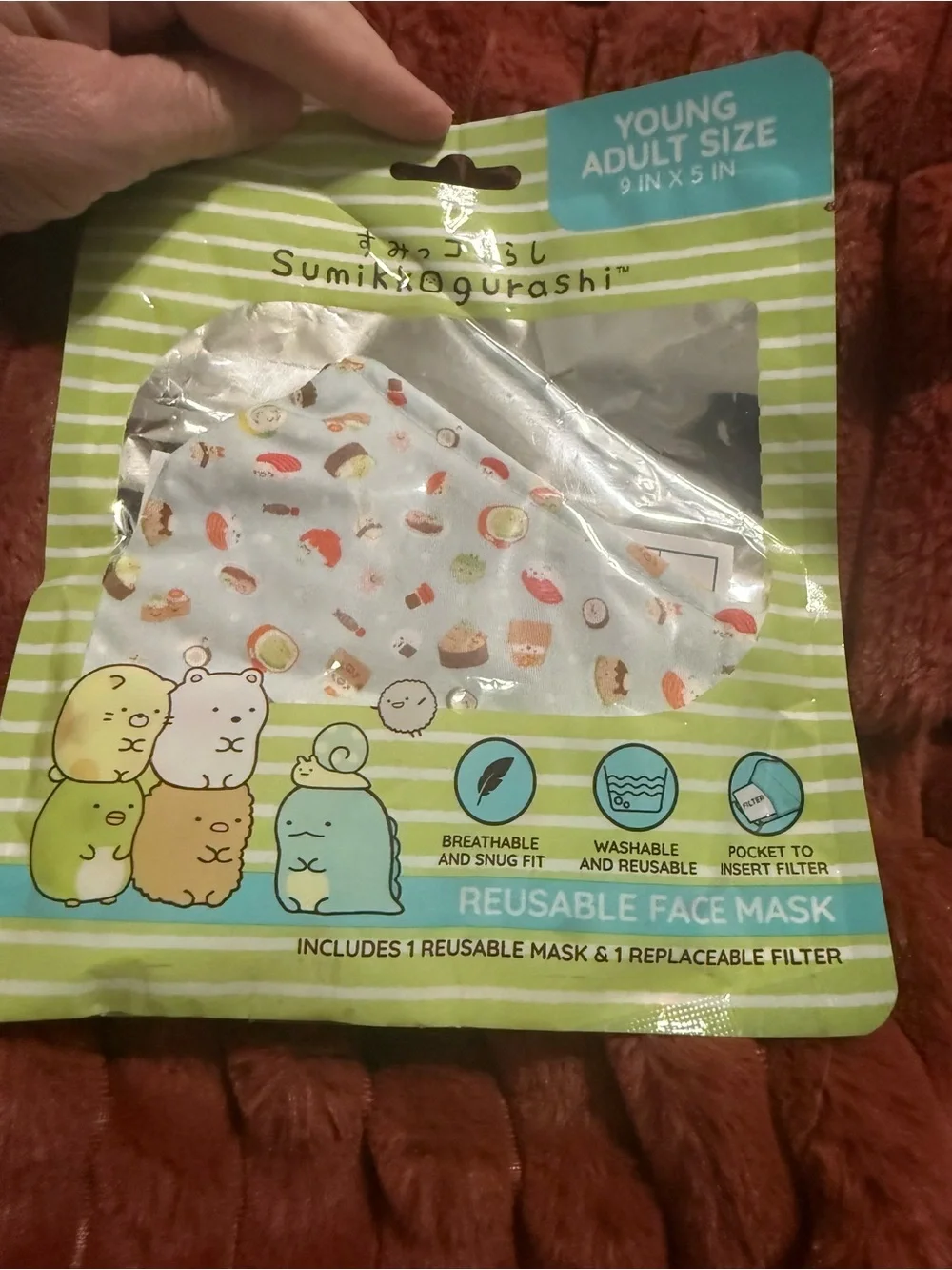 NWT Women’s Reusable Face Mask - Light Blue with Food Print